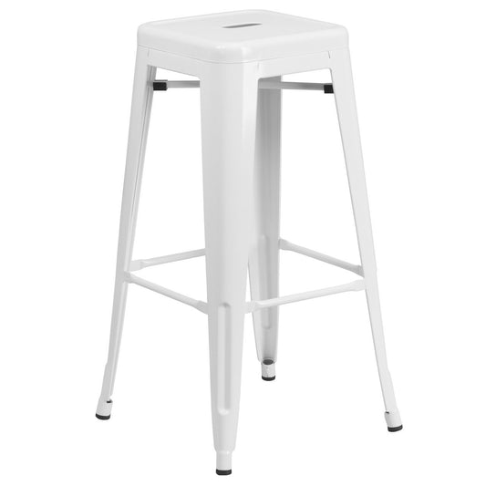 30'' High Backless White Metal Indoor-Outdoor Barstool with Square Seat