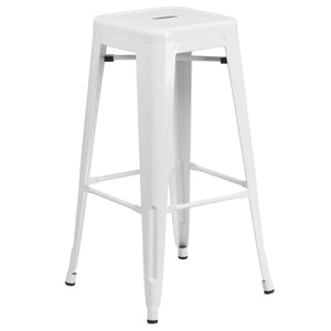30'' High Backless White Metal Indoor-Outdoor Barstool with Square Seat