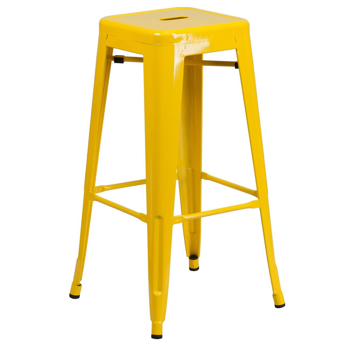 30'' High Backless Yellow Metal Indoor-Outdoor Barstool with Square Seat