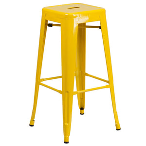 30'' High Backless Yellow Metal Indoor-Outdoor Barstool with Square Seat