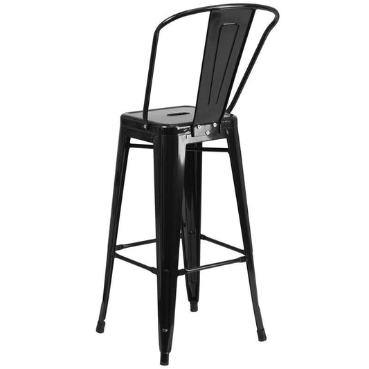 30'' High Black Metal Indoor-Outdoor Barstool with Back 1
