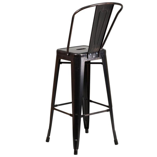 Black-Antique Gold Metal Indoor-Outdoor Barstool with Back 4