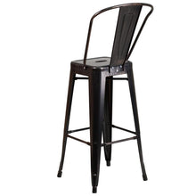 Load image into Gallery viewer, 30&#39;&#39; High Black-Antique Gold Metal Indoor-Outdoor Barstool with Back