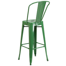 Load image into Gallery viewer, 30&#39;&#39; High Green Metal Indoor-Outdoor Barstool with Back