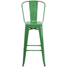 Load image into Gallery viewer, 30&#39;&#39; High Green Metal Indoor-Outdoor Barstool with Back