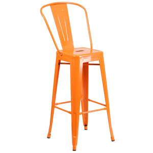 30'' High Orange Metal Indoor-Outdoor Barstool with Back