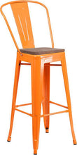 Load image into Gallery viewer, 30&quot; High Orange Metal Barstool with Back and Wood Seat