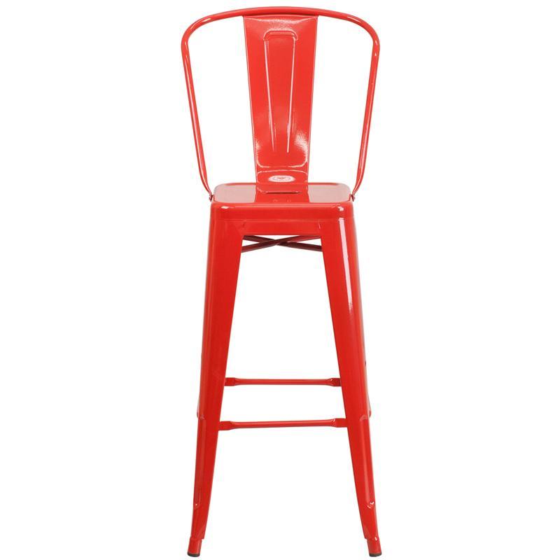 30'' High Red Metal Indoor-Outdoor Barstool with Back – Wholesale Bar ...