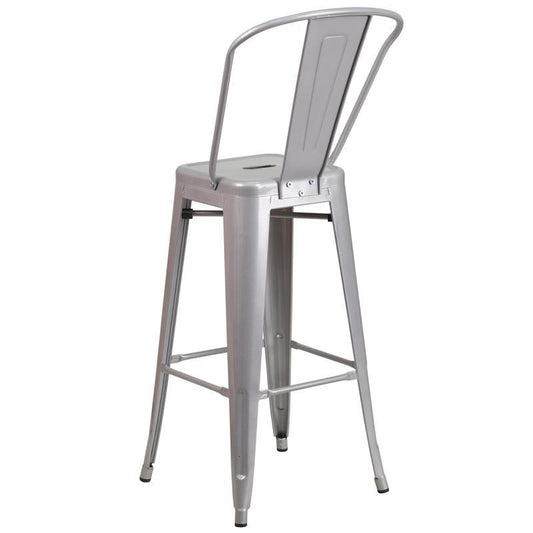 High Silver Metal Indoor-Outdoor Barstool with Back 1