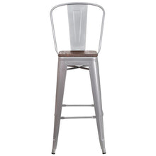 Load image into Gallery viewer, 30&quot; High Silver Metal Barstool with Back and Wood Seat
