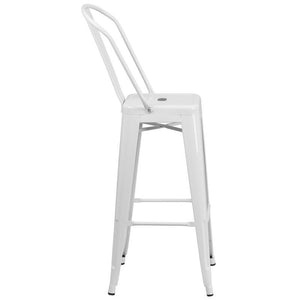 30'' High White Metal Indoor-Outdoor Barstool with Back