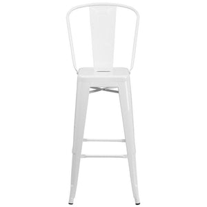 30'' High White Metal Indoor-Outdoor Barstool with Back