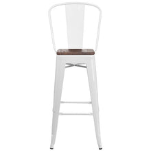 Load image into Gallery viewer, 30&quot; High White Metal Barstool with Back and Wood Seat