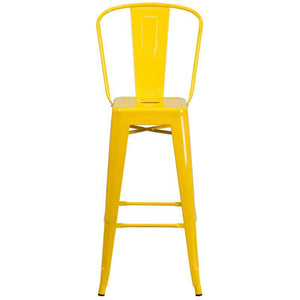 30'' High Yellow Metal Indoor-Outdoor Barstool with Back