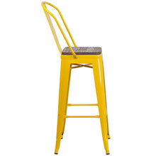 Load image into Gallery viewer, 30&quot; High Yellow Metal Barstool with Back and Wood Seat