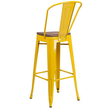 Load image into Gallery viewer, 30&quot; High Yellow Metal Barstool with Back and Wood Seat