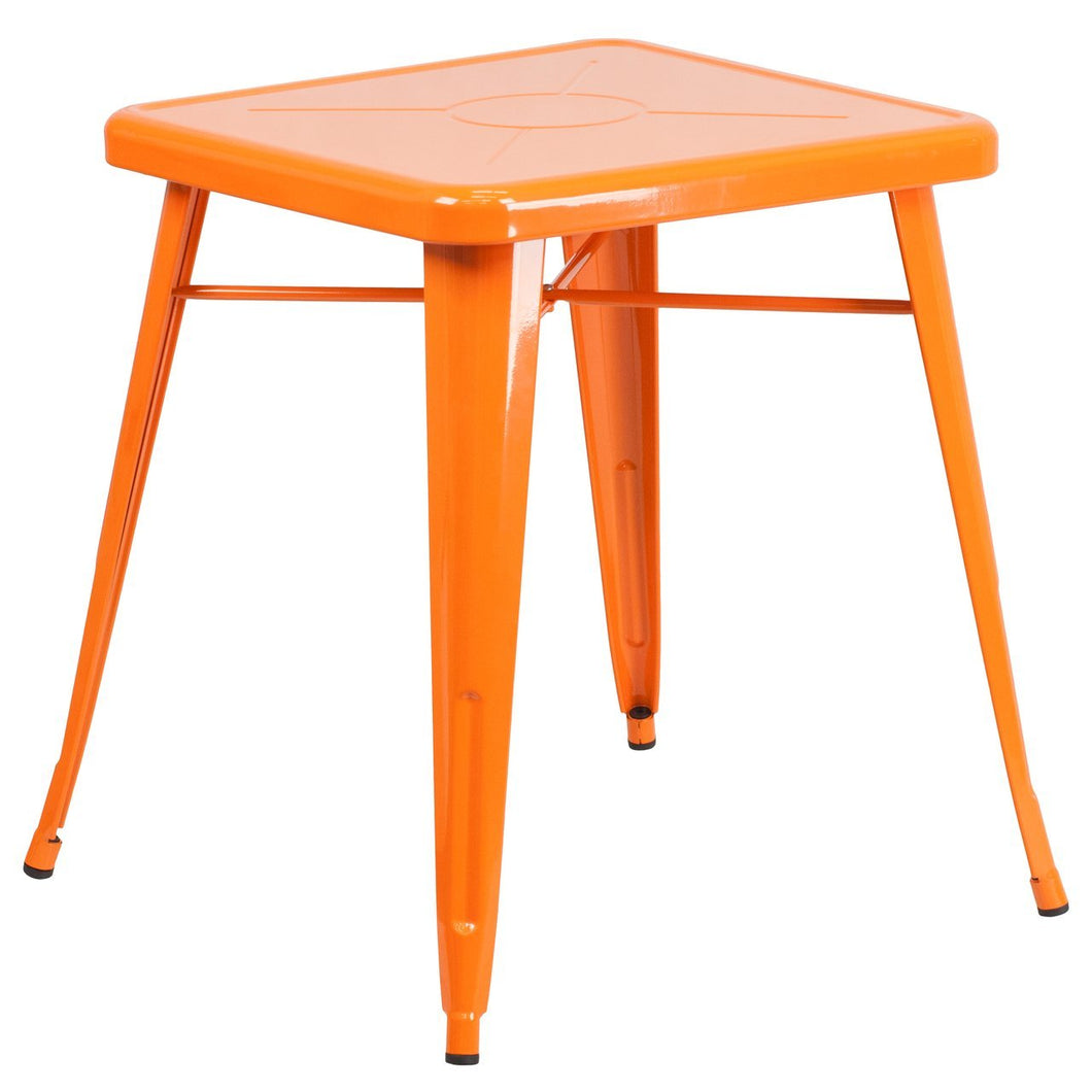 23.75'' Square Orange Metal Indoor-Outdoor Table