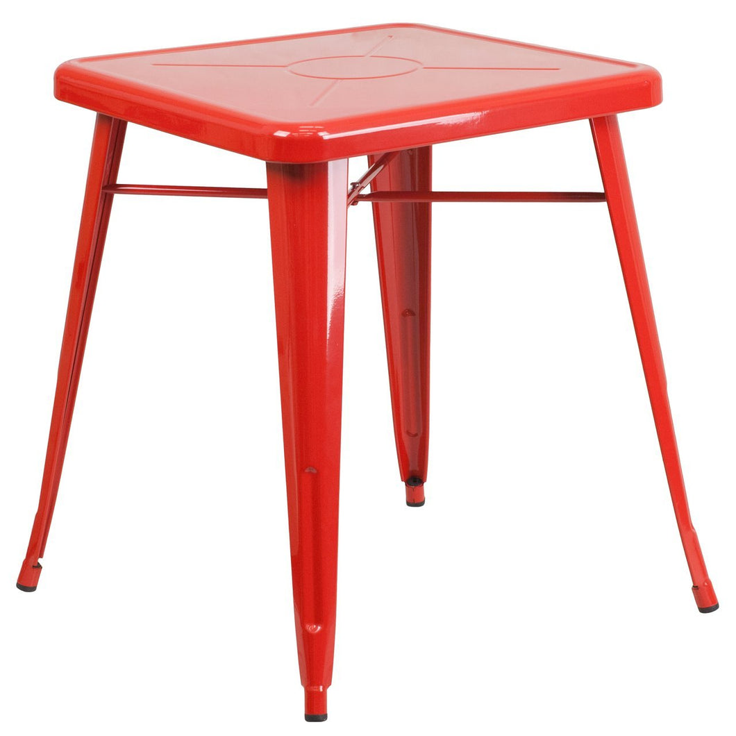 23.75'' Square Red Metal Indoor-Outdoor Table
