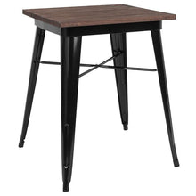 Load image into Gallery viewer, 23.5&quot; Square Black Metal Indoor Table with Walnut Rustic Wood Top