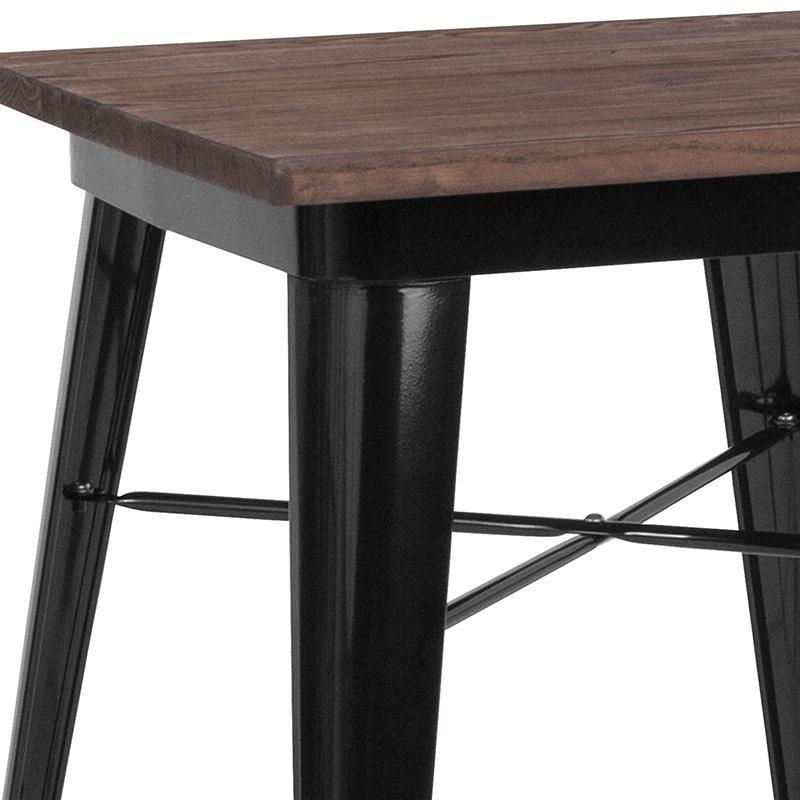 Metal Indoor Table with Walnut Rustic Wood Top