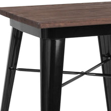 Load image into Gallery viewer, 23.5&quot; Square Black Metal Indoor Table with Walnut Rustic Wood Top
