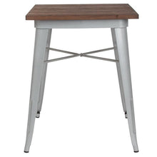 Load image into Gallery viewer, 23.5&quot; Square Silver Metal Indoor Table with Walnut Rustic Wood Top