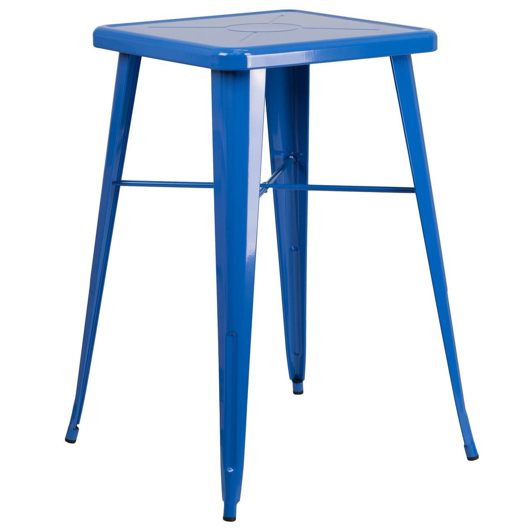 23.75'' Square Blue Metal Indoor-Outdoor Bar Height Table