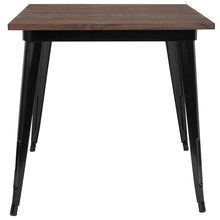 Load image into Gallery viewer, 31.5&quot; Square Black Metal Indoor Table with Walnut Rustic Wood Top
