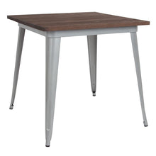 Load image into Gallery viewer, 31.5&quot; Square Silver Metal Indoor Table with Walnut Rustic Wood Top