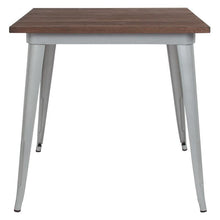 Load image into Gallery viewer, 31.5&quot; Square Silver Metal Indoor Table with Walnut Rustic Wood Top