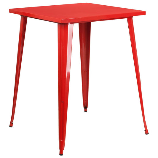 31.5'' Square Red Metal Indoor-Outdoor Bar Height Table