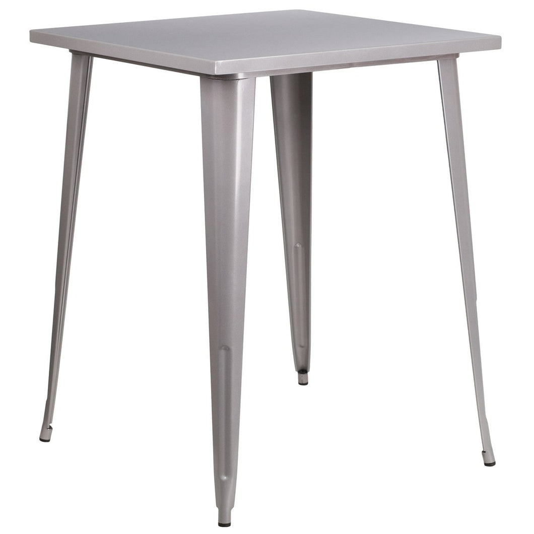 31.5'' Square Silver Metal Indoor-Outdoor Bar Height Table