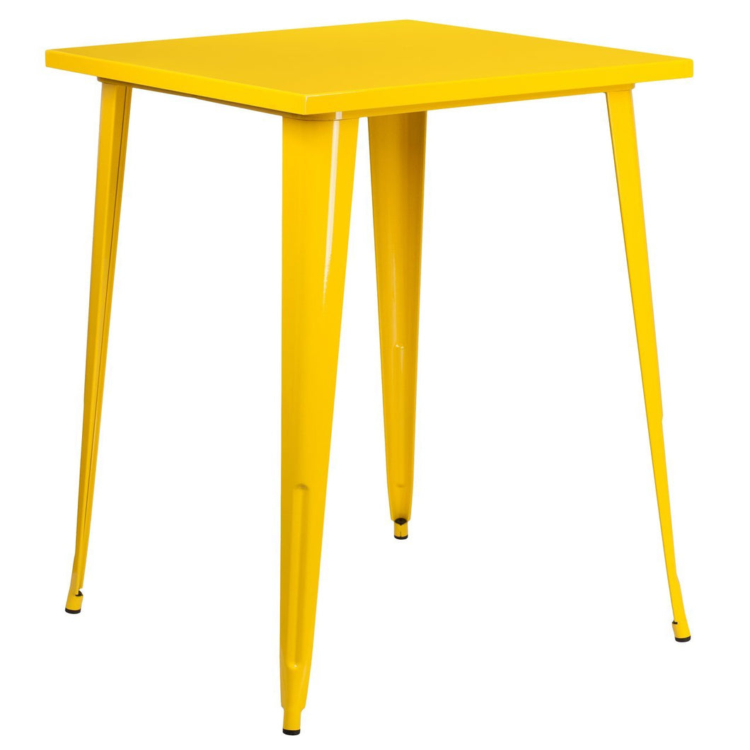 31.5'' Square Yellow Metal Indoor-Outdoor Bar Height Table