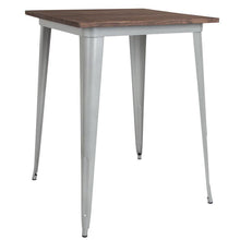Load image into Gallery viewer, 31.5&quot; Square Silver Metal Indoor Bar Height Table with Walnut Rustic Wood Top