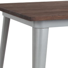 Load image into Gallery viewer, 31.5&quot; Square Silver Metal Indoor Bar Height Table with Walnut Rustic Wood Top