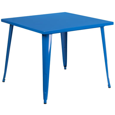 35.5'' Square Blue Metal Indoor-Outdoor Table