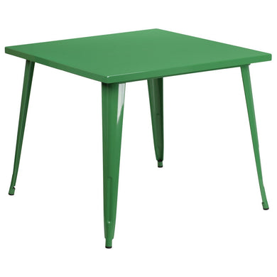 35.5'' Square Green Metal Indoor-Outdoor Table