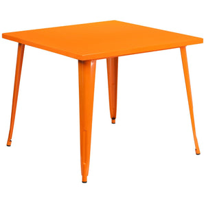 35.5'' Square Orange Metal Indoor-Outdoor Table