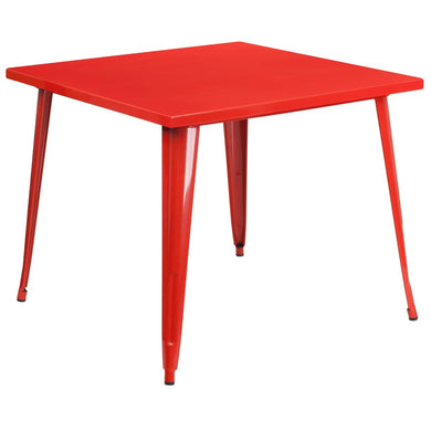 35.5'' Square Red Metal Indoor-Outdoor Table