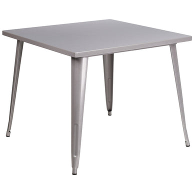 35.5'' Square Silver Metal Indoor-Outdoor Table
