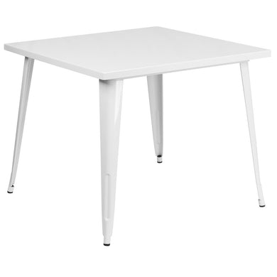 35.5'' Square White Metal Indoor-Outdoor Table