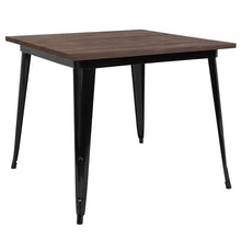 Load image into Gallery viewer, 36&quot; Square Black Metal Indoor Table with Walnut Rustic Wood Top