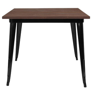 36" Square Black Metal Indoor Table with Walnut Rustic Wood Top