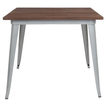 Load image into Gallery viewer, 36&quot; Square Silver Metal Indoor Table with Walnut Rustic Wood Top