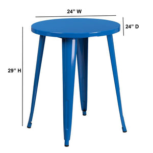 24'' Round Blue Metal Indoor-Outdoor Table