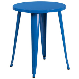 24'' Round Blue Metal Indoor-Outdoor Table