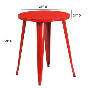 24'' Round Red Metal Indoor-Outdoor Table