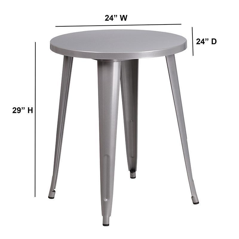 24'' Round Silver Metal Indoor-Outdoor Table 5