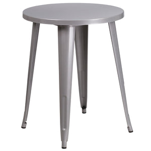 24'' Round Silver Metal Indoor-Outdoor Table