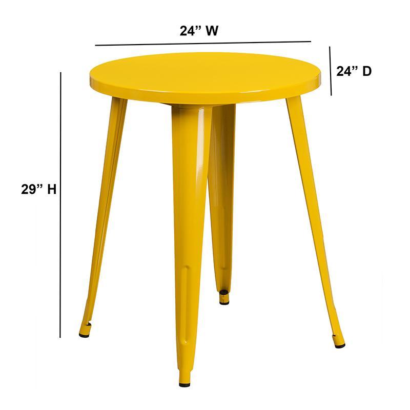 Round Yellow Metal Indoor-Outdoor Table 8